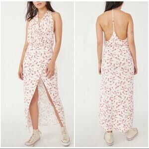 Free People Daria Floral Print Halter Maxi Dress NWT White/Red Size Medium